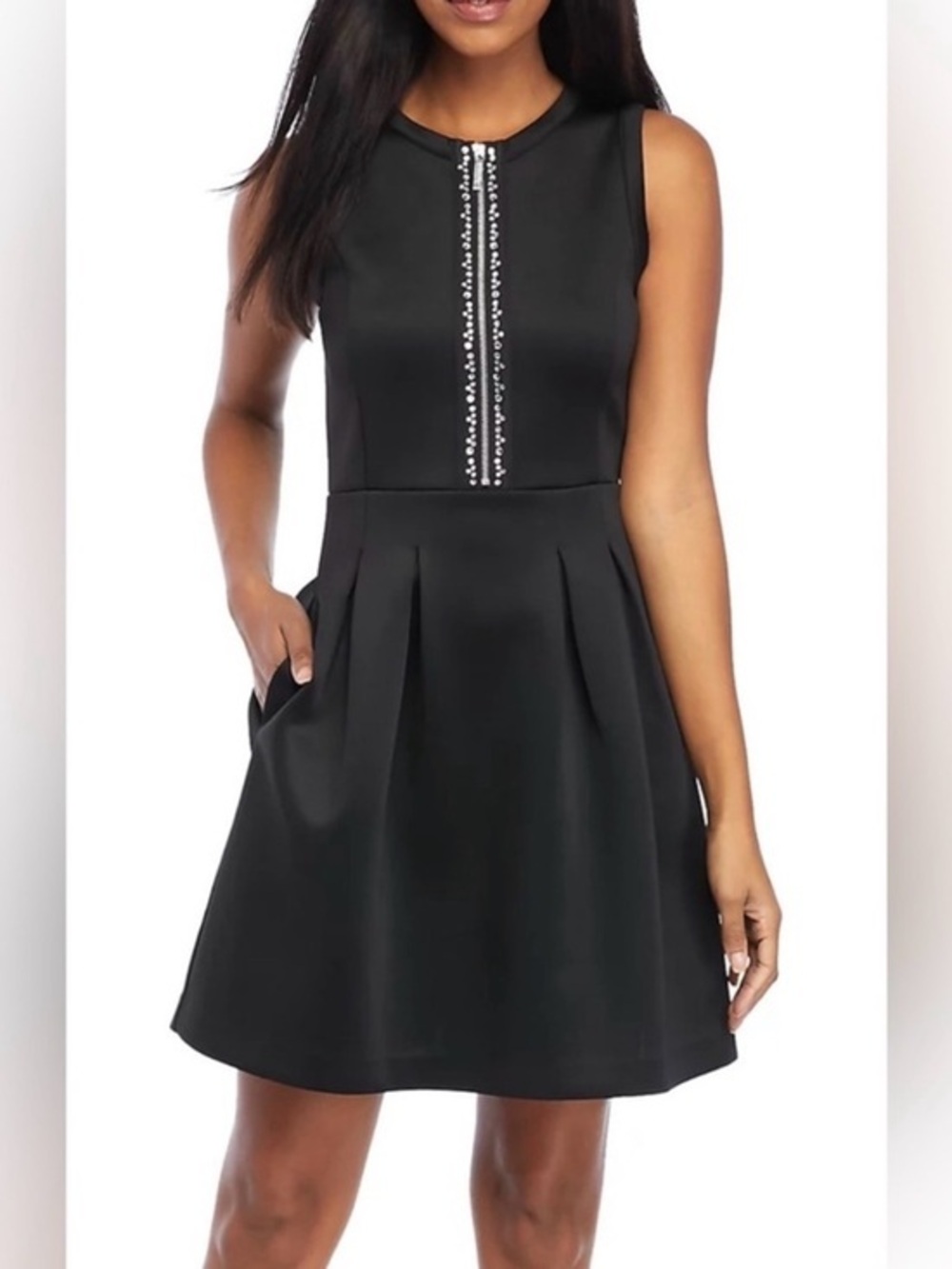 Michael Kors Black Sleeveless Jewel-Trim A-Line Mini Dress Women’s size XL